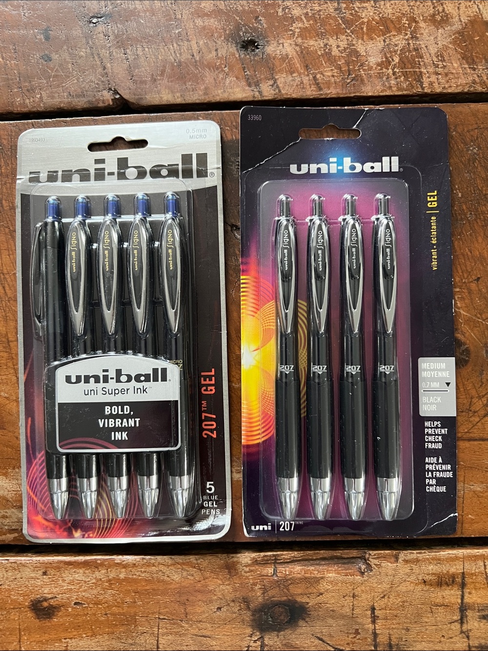 Uni-Ball 207 Gel 5-Pack Barrel Pens (2 packs. Blue 0.5 mm micro; Black 0.7 mm)